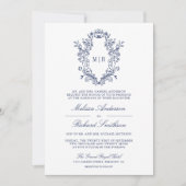 Witte en Blauwe Chinoiserie Crest QR Code Huwelijk Kaart (Voorkant)