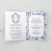 Witte en blauwe chinoiserie kam QR-code bruiloft (Binnen)