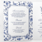 Witte en blauwe chinoiserie kam QR-code bruiloft Drieluik Uitnodiging (Binnenzijde eerst)