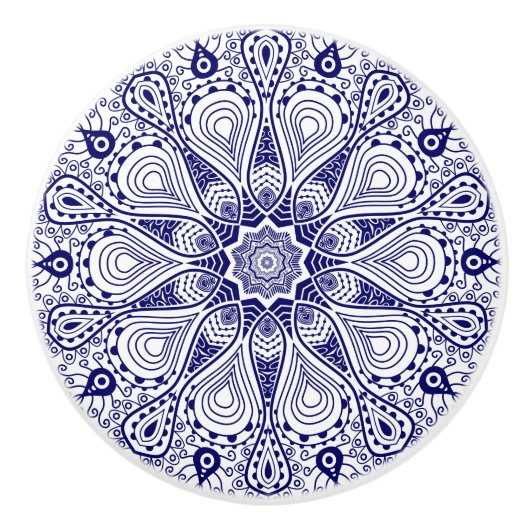 witte en blauwe cirkelzijde keramische knop (Voorkant)