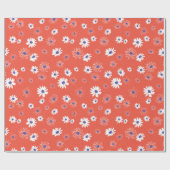 Witte en blauwe daisy bloemen op rood cadeaupapier (Vlak)