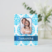 Witte en blauwe damast briefkaart (Staand voorkant)