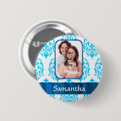 Witte en blauwe damast ronde button 5,7 cm (Voorkant /achterkant)