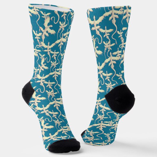 Witte en blauwe draken sokken (Gebogen)