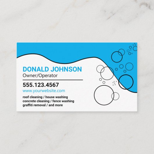 Witte en blauwe druk wassen huis schoonmaken visitekaartje (Achterkant)