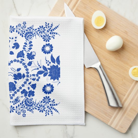 Witte en Blauwe Europese Folk Art Kitchen Towel Theedoek (Quarter Fold)