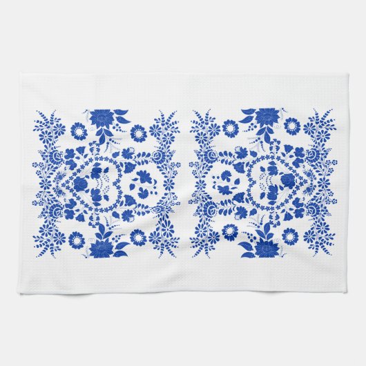 Witte en Blauwe Europese Folk Art Kitchen Towel Theedoek (Horizontaal)