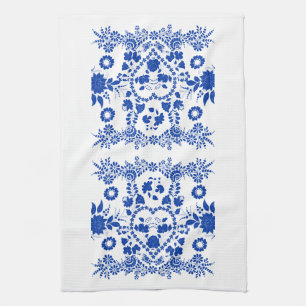 Witte en Blauwe Europese Folk Art Kitchen Towel Theedoek