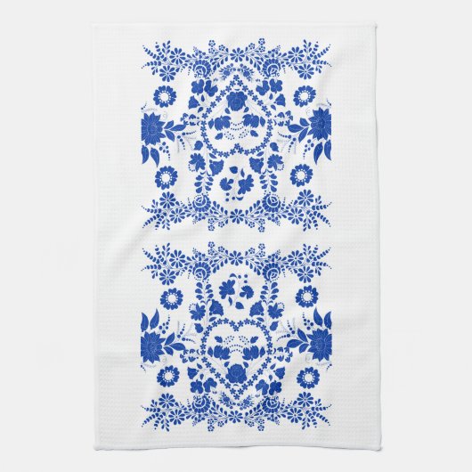 Witte en Blauwe Europese Folk Art Kitchen Towel Theedoek (Verticaal)