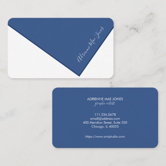 Witte en blauwe faux overstroomd visitekaartje (Voorkant / Achterkant)