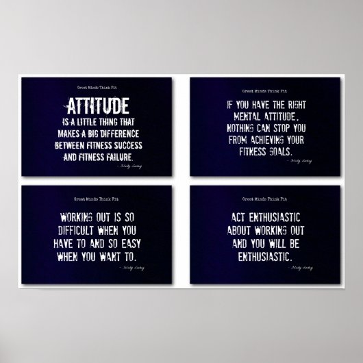 Witte en blauwe fitness citeert met Attitude! Poster (Voorkant)