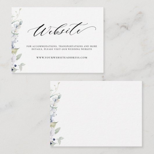 Witte en Blauwe Floral Chic Wedding Website White Informatiekaartje (Voorkant / Achterkant)