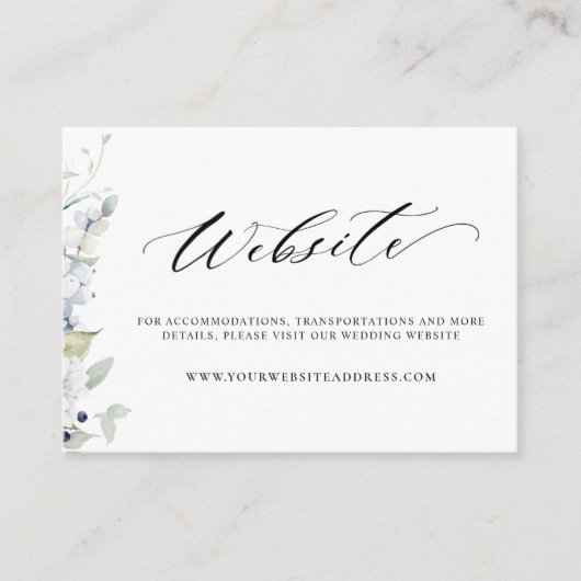 Witte en Blauwe Floral Chic Wedding Website White Informatiekaartje (Voorkant)