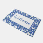 Witte en Blauwe Floral Doormat Deurmat (Schuin)