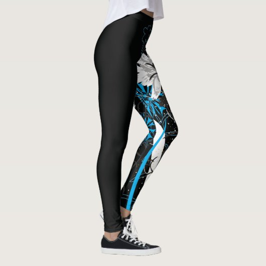 Witte en Blauwe Floral Leggins Leggings (Rechts)