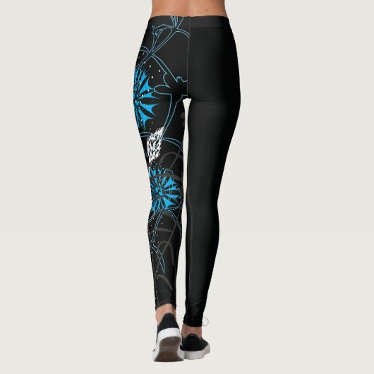 Witte en Blauwe Floral Leggins Leggings (Achterkant)