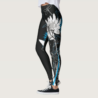 Witte en Blauwe Floral Leggins Leggings