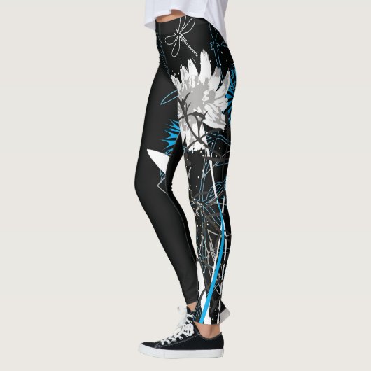 Witte en Blauwe Floral Leggins Leggings (Links)