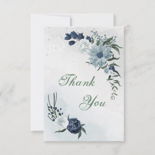 witte en blauwe florale griep bedankkaart (Voorkant)