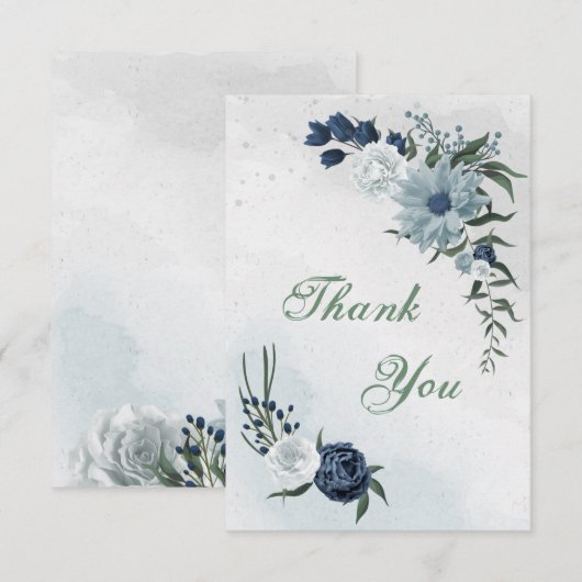 witte en blauwe florale griep bedankkaart (Voorkant / Achterkant)