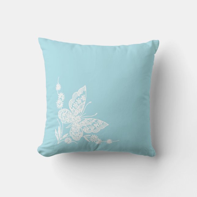 Witte en blauwe geborduurde look Pillow Kussen (Voorkant)