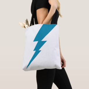 Witte en blauwe geometrische bliksemschicht tote bag