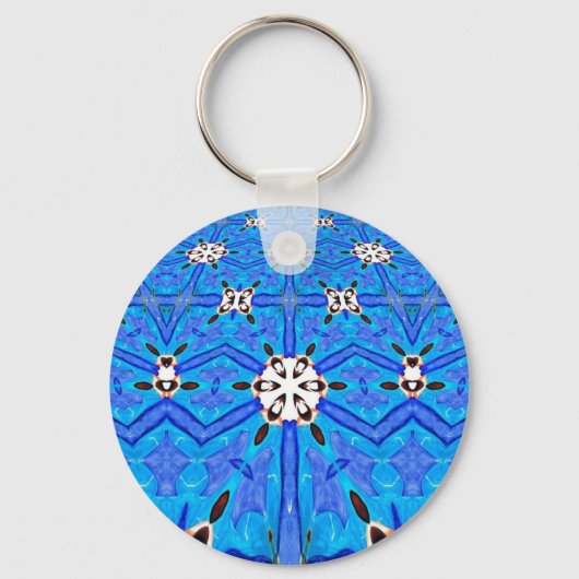 witte en blauwe geometrische sleutelhanger (Voorkant)