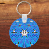 witte en blauwe geometrische sleutelhanger (Voorkant)