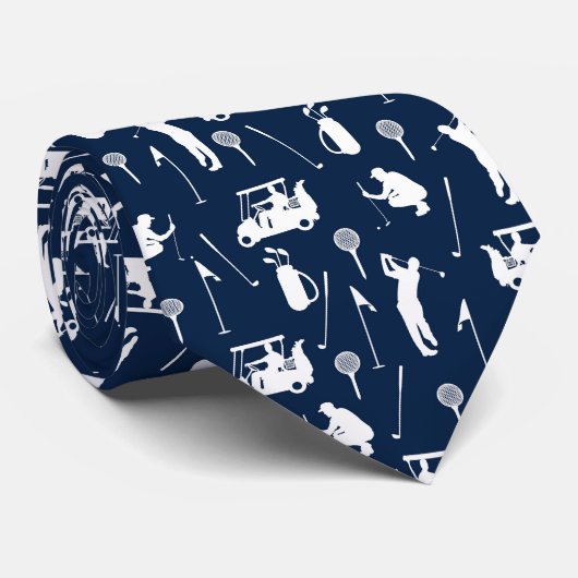 Witte en Blauwe Golf symbolen Patroon Stropdas (Opgerold)