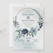 witte en blauwe griesse bruinbruine bruiloft kaart (Voorkant)