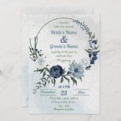 witte en blauwe griesse bruinbruine bruiloft kaart (Voorkant / Achterkant)