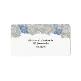 Witte en blauwe hortensia bloemen adreslabel etiket