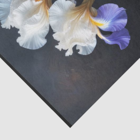 Witte en blauwe iris decoupage tissuepapier (Detail)