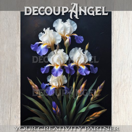 Witte en blauwe iris decoupage tissuepapier
