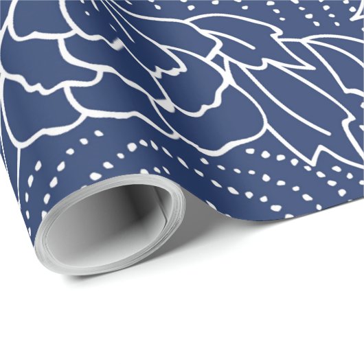 Witte en blauwe Japanse bloemen Cadeaupapier (Rol Hoek)