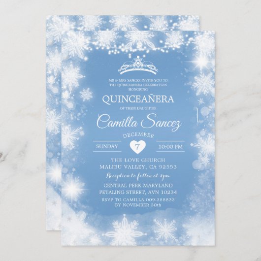 Witte en blauwe kerstavond 16e verjaardag Uitnodig Kaart (Voorkant / Achterkant)