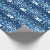 Witte en blauwe kerstboom monogrammed cadeaupapier (Hoek)