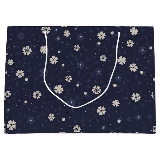 Witte en blauwe kleine Japanse bloemen patter Groot Cadeauzakje (Voorkant)