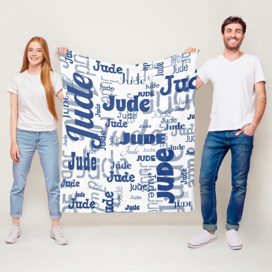 Witte en blauwe korte naam Herhalend patroon Moder Fleece Deken (In situ)