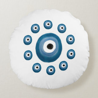 Witte en Blauwe Kwaad Oog Kussen Waterverf