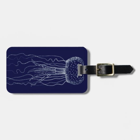 Witte en blauwe kwallen bagagelabel (Voorkant horizontaal)