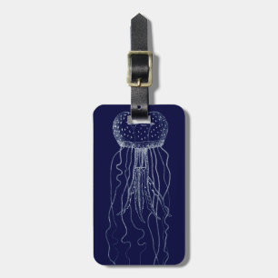 Witte en blauwe kwallen bagagelabel