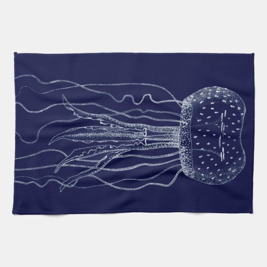 Witte en blauwe kwallen theedoek (Horizontaal)