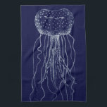 Witte en blauwe kwallen theedoek<br><div class="desc">Dit afbeelding van deze unieke doorschijnende kwal is perfect voor uw nautische collectie. Hoewel kwallen een paar pijnlijke stings kunnen afgeven, ben je hier veilig van! Het is een geweldig modern stuk kunst dat er geweldig uitziet op alle Zazzle producten.</div>
