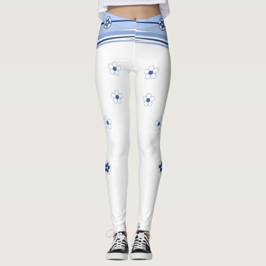 Witte en blauwe Leggings (Voorkant)