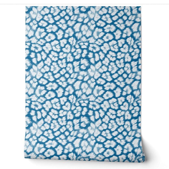 Witte en blauwe luipaardprint behang (Afrollen)