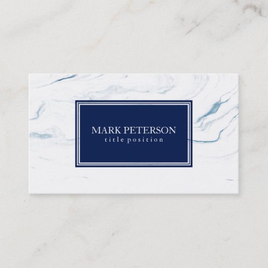 Witte en blauwe marmeren steen visitekaartje (Voorkant)