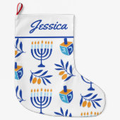 Witte en Blauwe Menorah & Dreidel Chanoeka Kousen Grote Kerstsok (Voorkant)