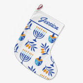 Witte en Blauwe Menorah & Dreidel Chanoeka Kousen Grote Kerstsok (Voorkant (Hangend))