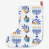 Witte en Blauwe Menorah & Dreidel Chanoeka Kousen Grote Kerstsok (Achterkant)